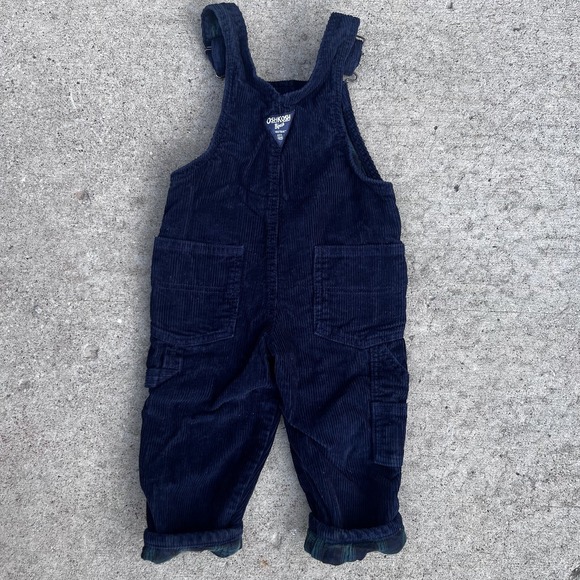 Oshkosh flannel lined corduroy overalls size 2T navy blue - Picture 3 of 3